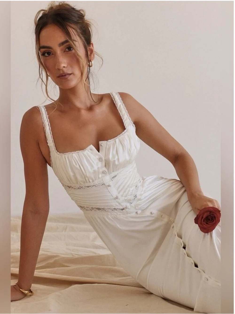 House of CB Illiana Ivory Real Silk Maxi Dress XS